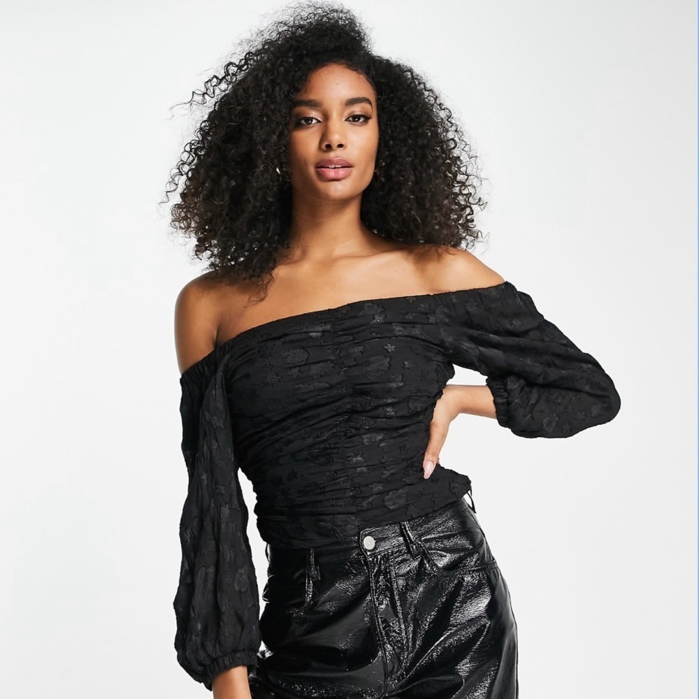 Topshop Black Ruched Bardot Crop Top size 4